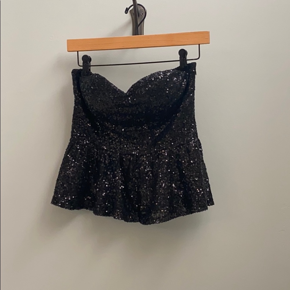 Black Sequin Peplum Top